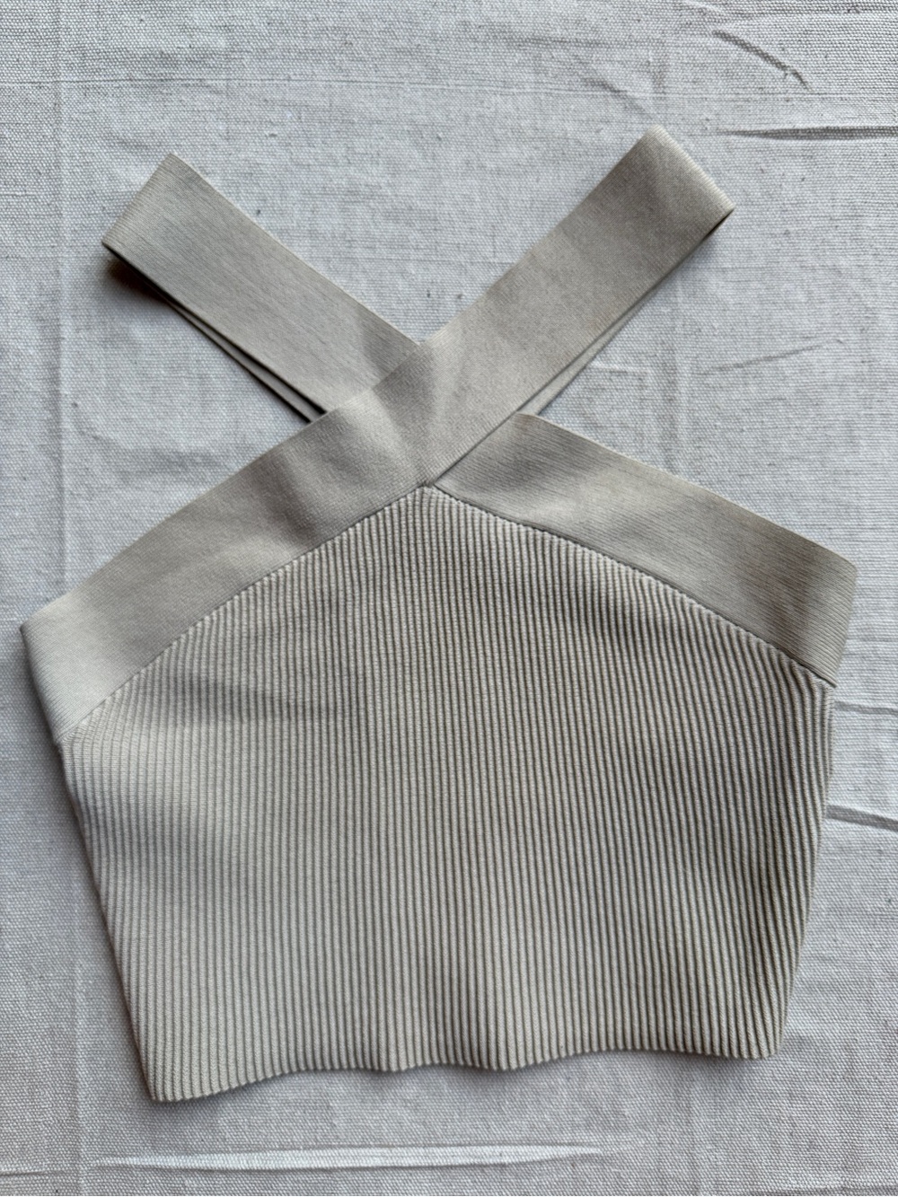 Babaton Ribbed Cross-Strap Tank Top in Light Beige